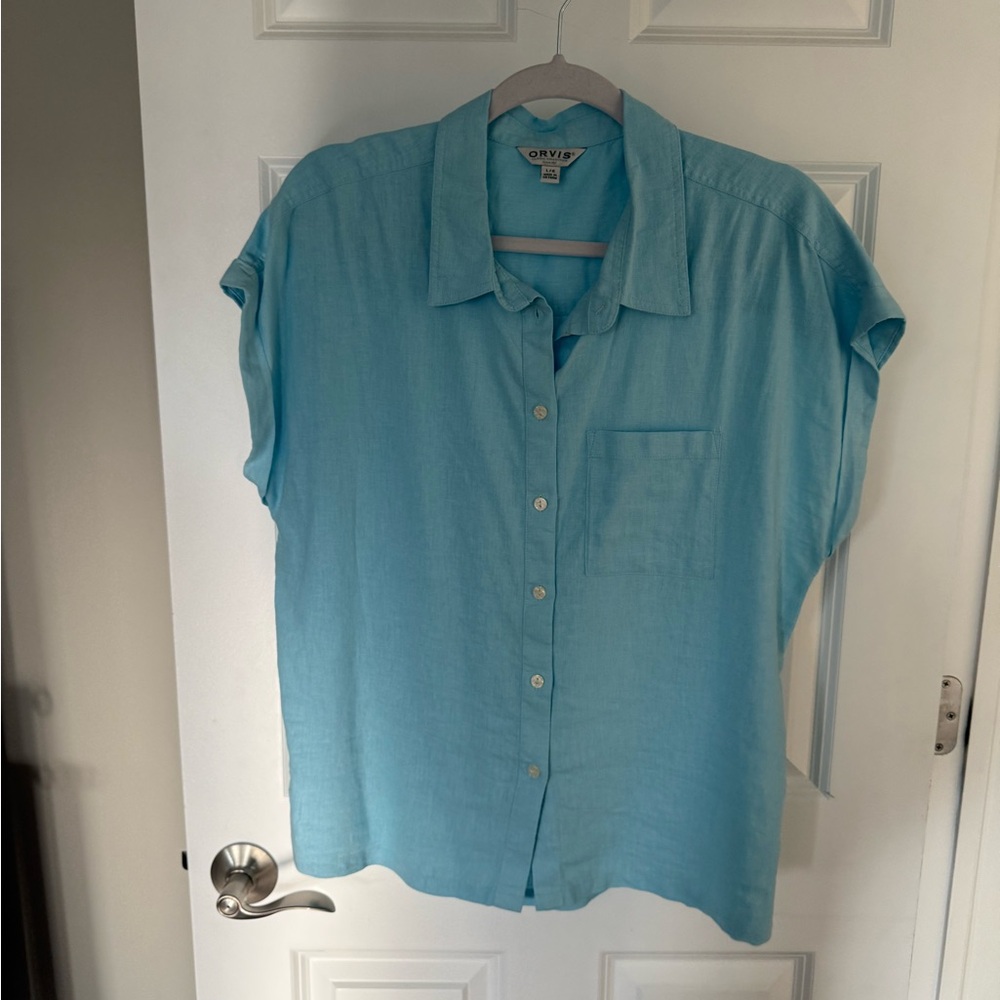 Orvis Light Blue Linen Shirt - Picture 1 of 4